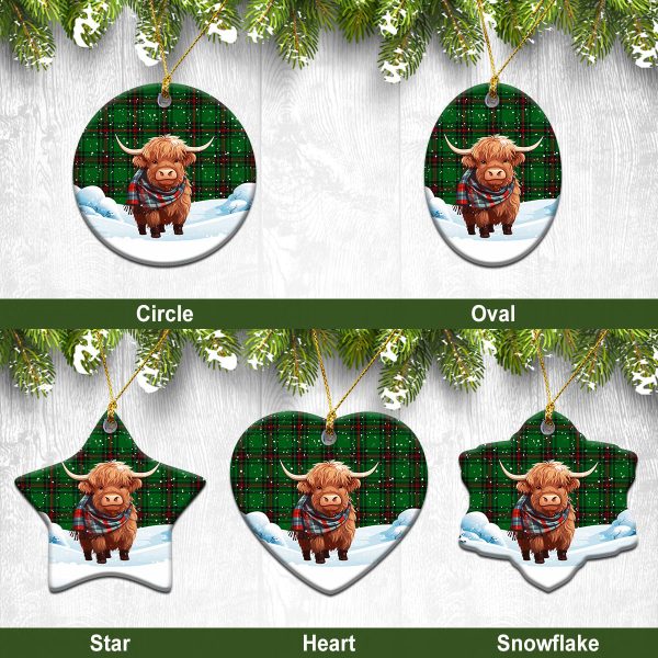Beveridge Tartan Christmas Ceramic Ornament - Highland Cows Snow Style Hot on Sale