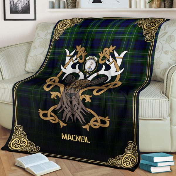 MacNeil of Colonsay Modern Tartan Crest Premium Blanket - Celtic Stag style Supply - Image 2