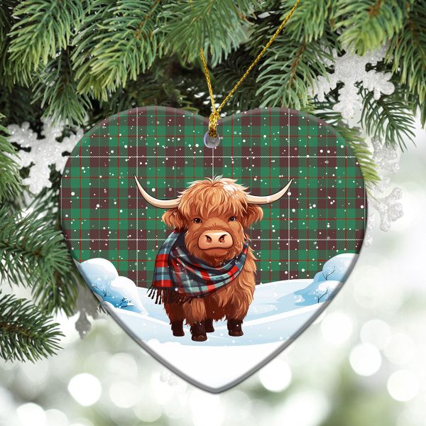 MacKinnon Hunting Ancient Tartan Christmas Ceramic Ornament - Highland Cows Snow Style Cheap - Image 5