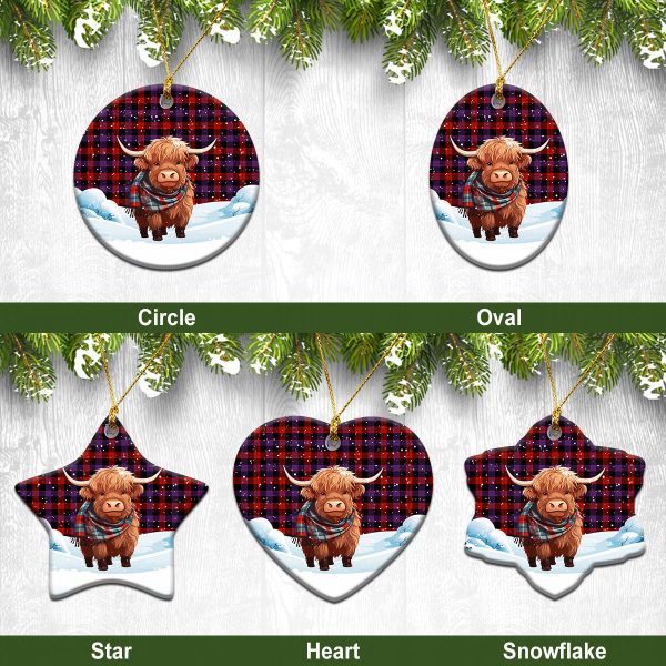 Brown Modern Tartan Christmas Ceramic Ornament - Highland Cows Snow Style Online Hot Sale