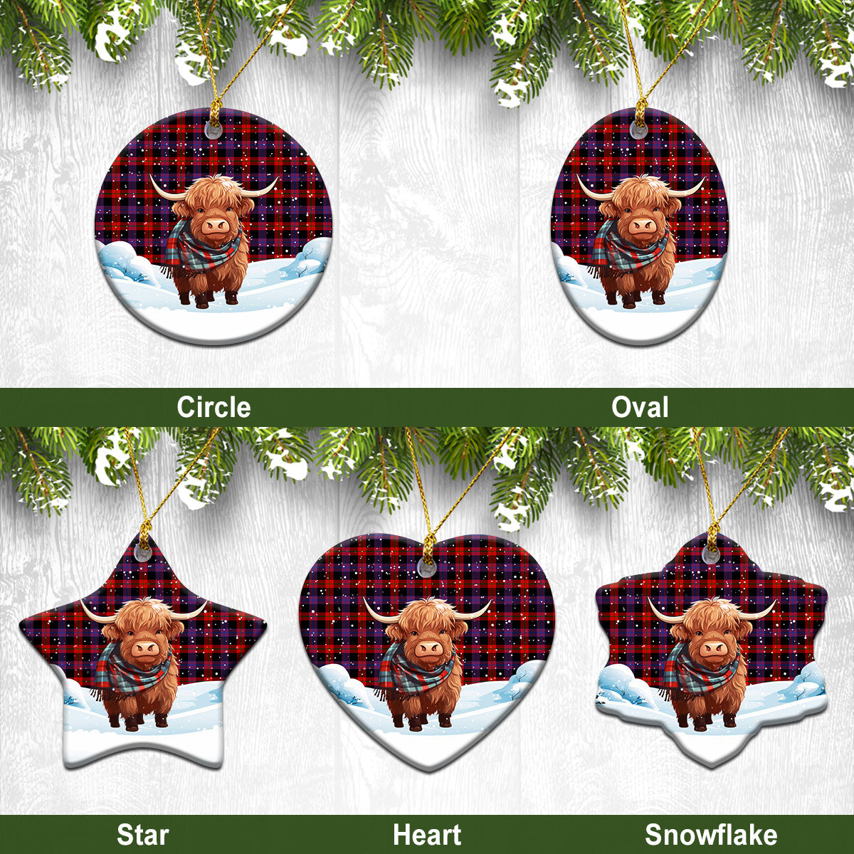 Brown Modern Tartan Christmas Ceramic Ornament – Highland Cows Snow Style Online Hot Sale