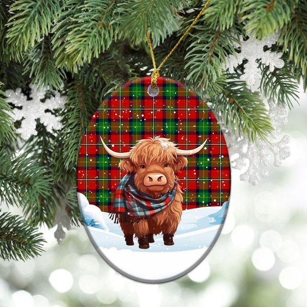 Fairlie Tartan Christmas Ceramic Ornament - Highland Cows Snow Style For Discount - Image 3