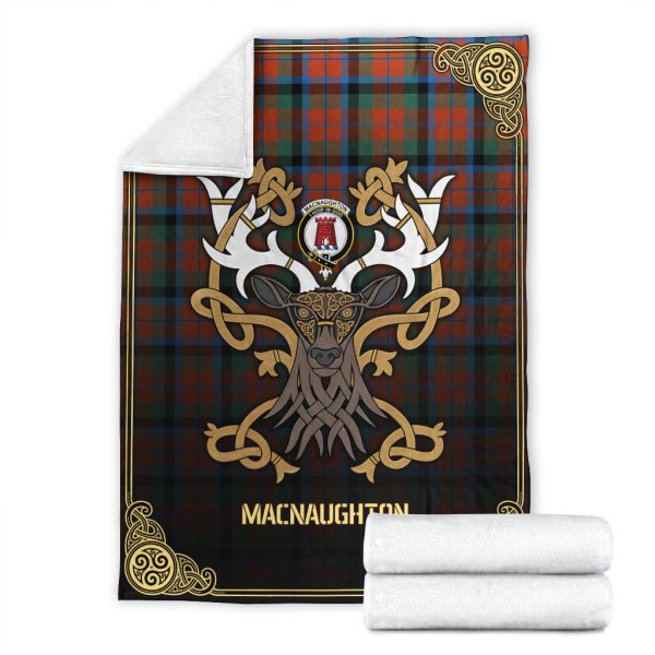 MacNaughton Ancient Tartan Crest Premium Blanket - Celtic Stag style For Sale - Image 4