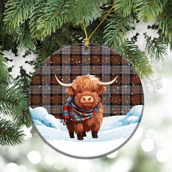 Cameron of Erracht Weathered Tartan Christmas Ceramic Ornament - Highland Cows Snow Style For Cheap - Image 2