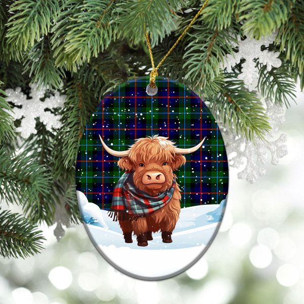 Calder (Calder-Campbell) Tartan Christmas Ceramic Ornament - Highland Cows Snow Style Online now - Image 3