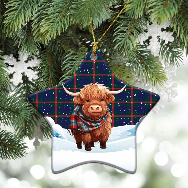Agnew Modern Tartan Christmas Ceramic Ornament - Highland Cows Snow Style Sale - Image 4