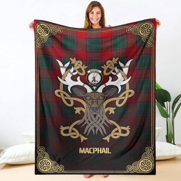 MacPhail Clan Tartan Crest Premium Blanket - Celtic Stag style Online Hot Sale