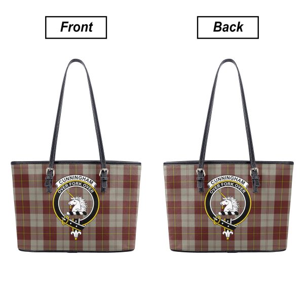 Cunningham Burgundy Dancers Tartan Crest Leather Tote Bag Discount - Image 3