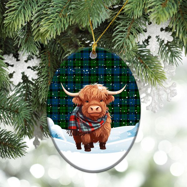 MacKay Modern Tartan Christmas Ceramic Ornament - Highland Cows Snow Style Cheap - Image 3