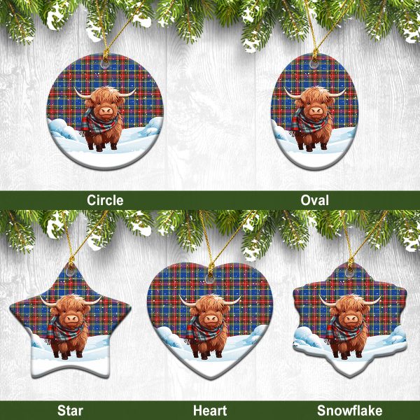 Beaton Modern Tartan Christmas Ceramic Ornament - Highland Cows Snow Style Supply