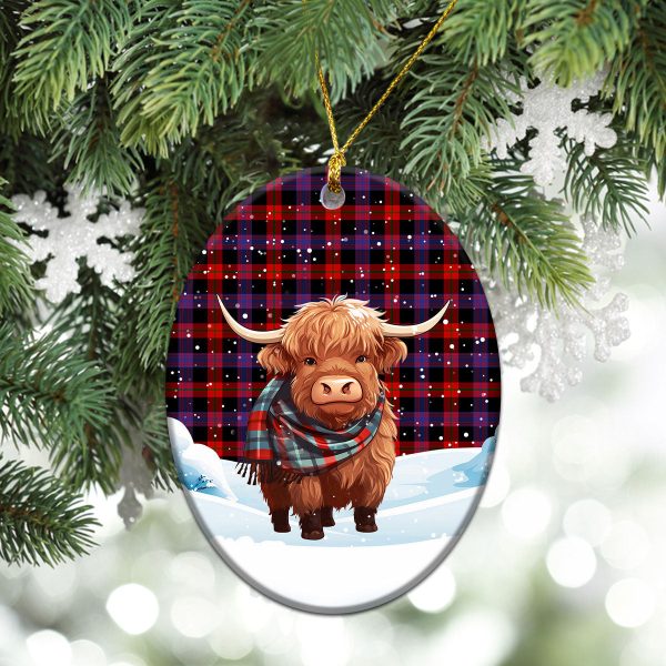Broun Modern Tartan Christmas Ceramic Ornament - Highland Cows Snow Style For Discount - Image 3