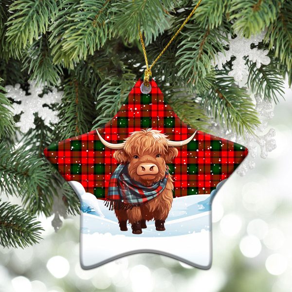 Kerr Modern Tartan Christmas Ceramic Ornament - Highland Cows Snow Style Hot on Sale - Image 4