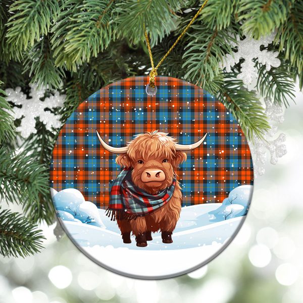 MacLachlan Ancient Tartan Christmas Ceramic Ornament - Highland Cows Snow Style Online Sale - Image 2