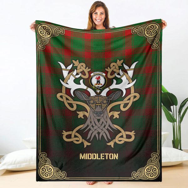 Middleton Modern Tartan Crest Premium Blanket - Celtic Stag style Fashion