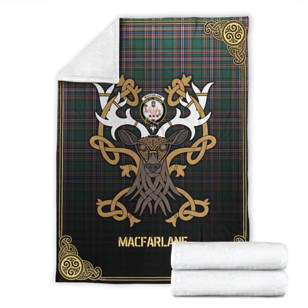 MacFarlane Hunting Ancient Tartan Crest Premium Blanket - Celtic Stag style Sale - Image 4