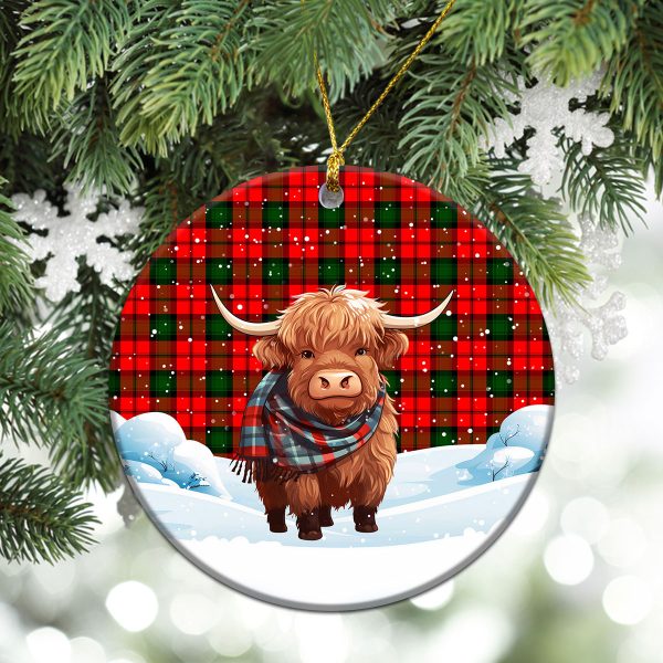 Kerr Modern Tartan Christmas Ceramic Ornament - Highland Cows Snow Style Hot on Sale - Image 2