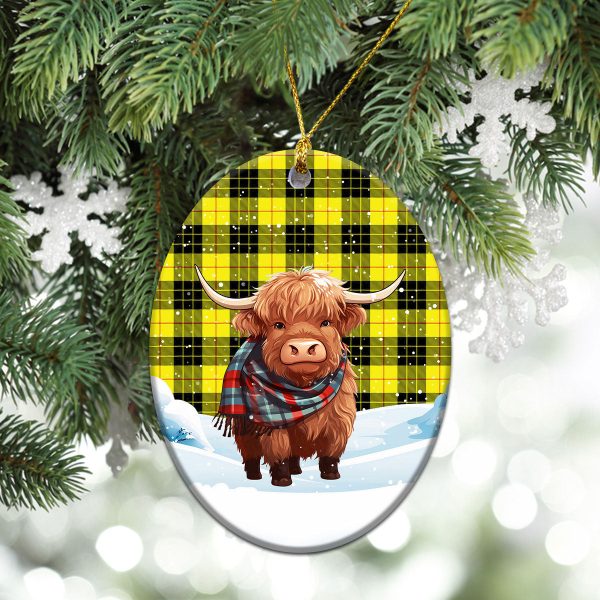 MacLeod of Lewis Modern Tartan Christmas Ceramic Ornament - Highland Cows Snow Style on Sale - Image 3