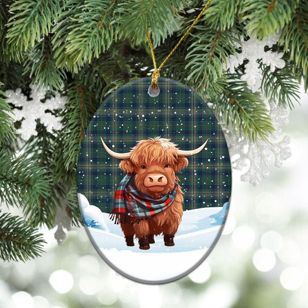 Kennedy Modern Tartan Christmas Ceramic Ornament - Highland Cows Snow Style Supply - Image 3