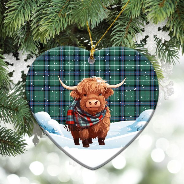 McDonald of the Isles Hunting Ancient Tartan Christmas Ceramic Ornament - Highland Cows Snow Style For Cheap - Image 5