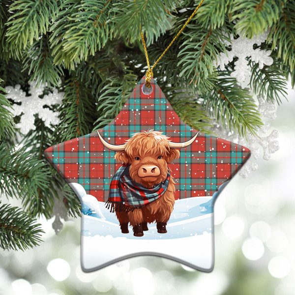Dunbar Ancient Tartan Christmas Ceramic Ornament - Highland Cows Snow Style For Sale - Image 4
