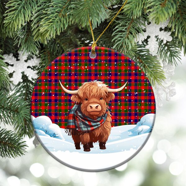 Gow (or McGouan) Tartan Christmas Ceramic Ornament - Highland Cows Snow Style Fashion - Image 2