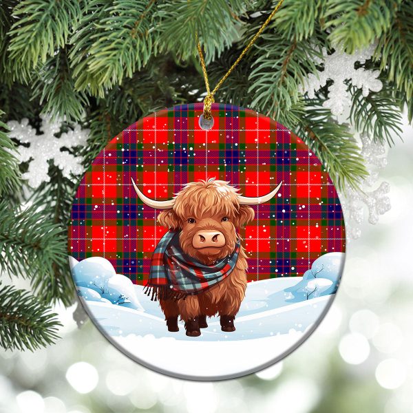 Abernathy Tartan Christmas Ceramic Ornament - Highland Cows Snow Style on Sale - Image 2