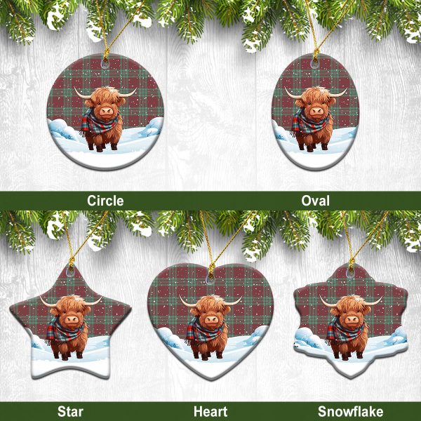 MacGregor Hunting Ancient Tartan Christmas Ceramic Ornament - Highland Cows Snow Style For Cheap