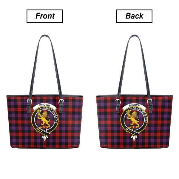 Brown Modern Tartan Crest Leather Tote Bag Online now - Image 3