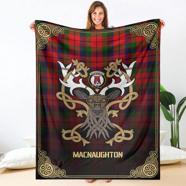 MacNaughton Modern Tartan Crest Premium Blanket - Celtic Stag style Hot on Sale