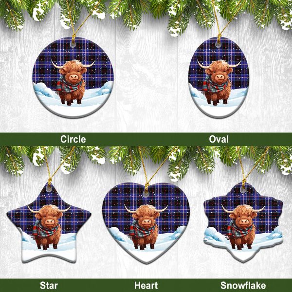 Dunlop Modern Tartan Christmas Ceramic Ornament - Highland Cows Snow Style Online Hot Sale