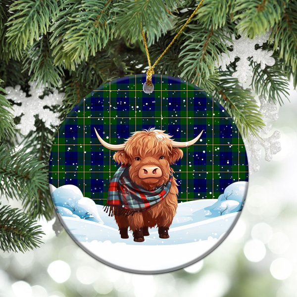 Johnson Modern Tartan Christmas Ceramic Ornament - Highland Cows Snow Style Online - Image 2
