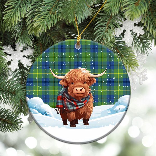 Johnstone Ancient Tartan Christmas Ceramic Ornament - Highland Cows Snow Style Cheap - Image 2