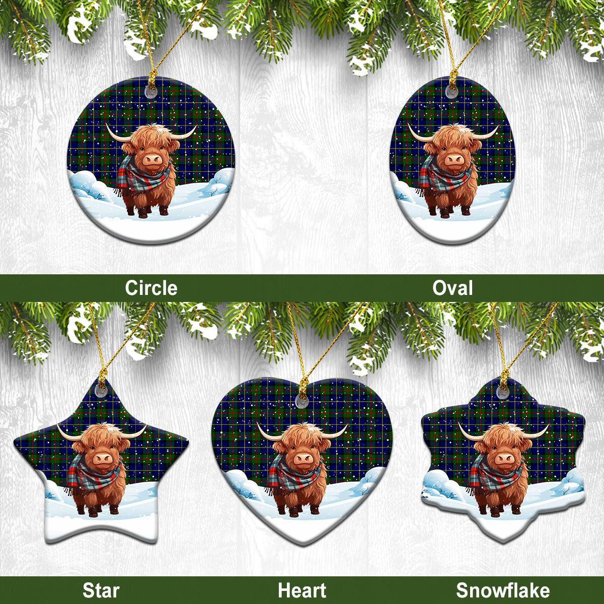 MacLeod of Harris Modern Tartan Christmas Ceramic Ornament – Highland Cows Snow Style Supply