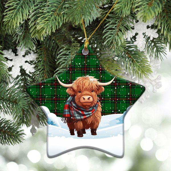 Halkett Tartan Christmas Ceramic Ornament - Highland Cows Snow Style Hot on Sale - Image 4