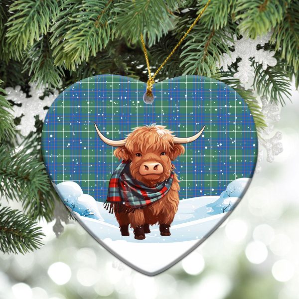 MacIntyre Hunting Ancient Tartan Christmas Ceramic Ornament - Highland Cows Snow Style For Sale - Image 5