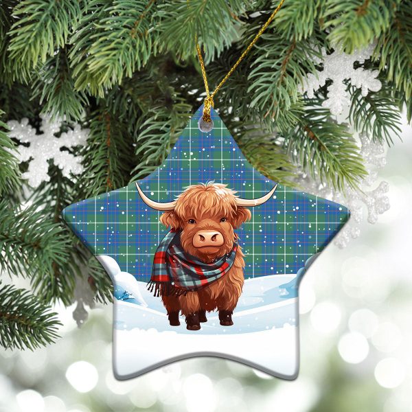 MacIntyre Hunting Ancient Tartan Christmas Ceramic Ornament - Highland Cows Snow Style For Sale - Image 4