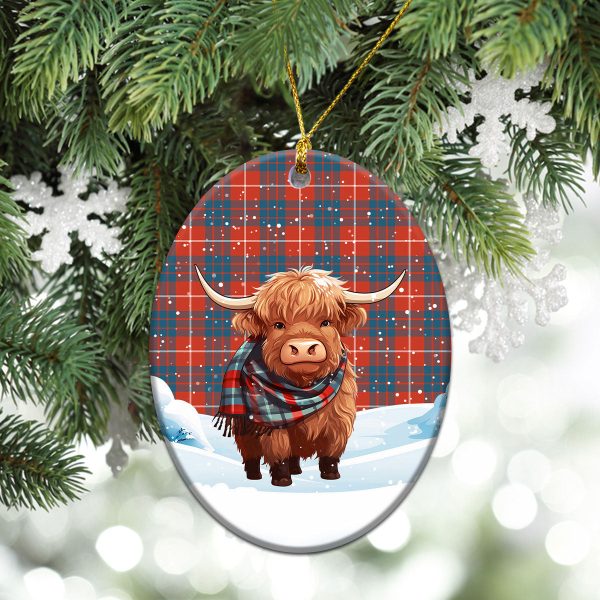 Hamilton Ancient Tartan Christmas Ceramic Ornament - Highland Cows Snow Style For Sale - Image 3