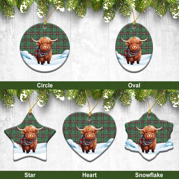 MacKinnon Hunting Ancient Tartan Christmas Ceramic Ornament - Highland Cows Snow Style Cheap