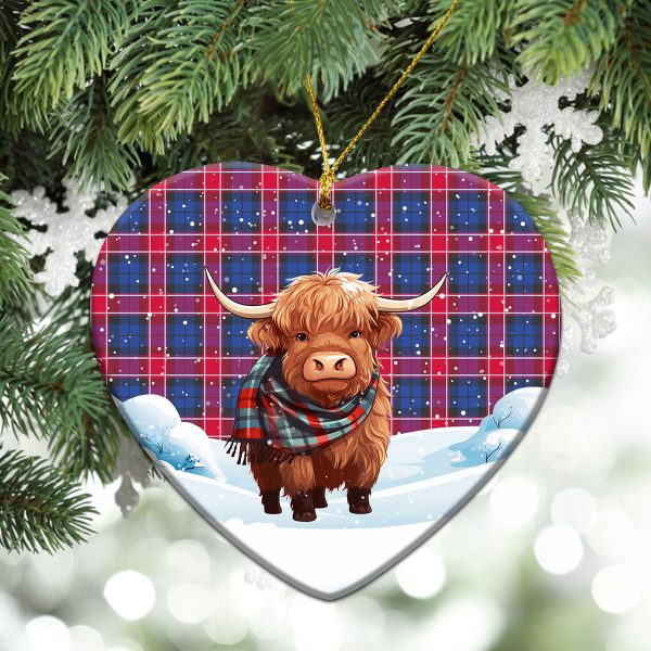 Graham of Menteith Red Tartan Christmas Ceramic Ornament - Highland Cows Snow Style on Sale - Image 5