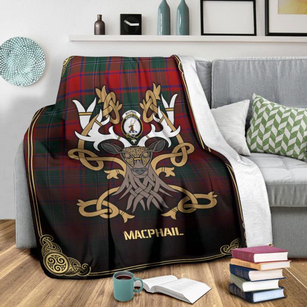 MacPhail Clan Tartan Crest Premium Blanket - Celtic Stag style Online Hot Sale - Image 3