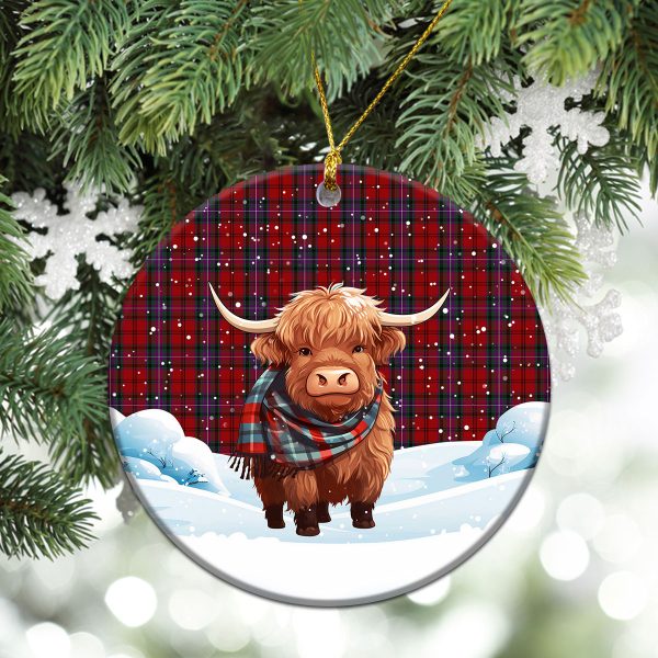 Kelly of Sleat Red Tartan Christmas Ceramic Ornament - Highland Cows Snow Style Sale - Image 2