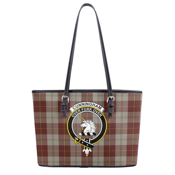 Cunningham Burgundy Dancers Tartan Crest Leather Tote Bag Discount - Image 2