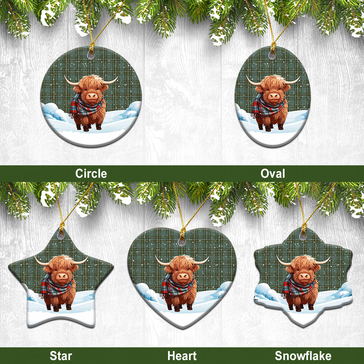 Kelly Dress Tartan Christmas Ceramic Ornament – Highland Cows Snow Style Discount
