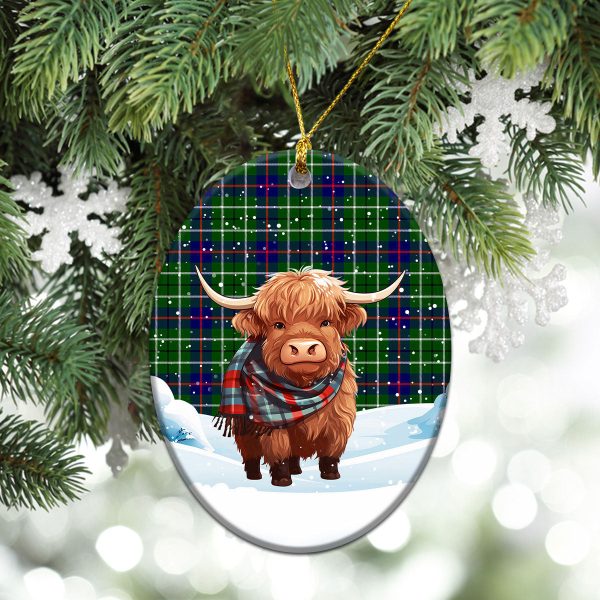 Duncan Modern Tartan Christmas Ceramic Ornament - Highland Cows Snow Style Online Sale - Image 3