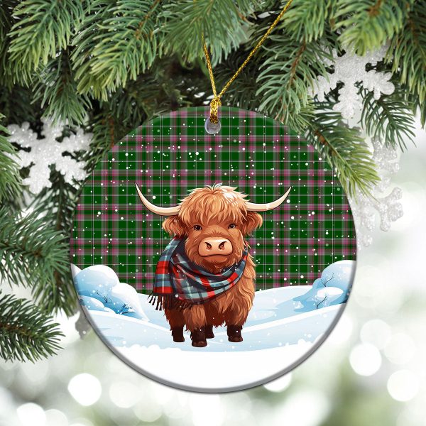 Gray Hunting Tartan Christmas Ceramic Ornament - Highland Cows Snow Style Discount - Image 2