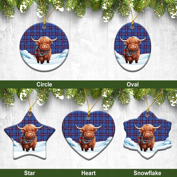 Elliot Modern Tartan Christmas Ceramic Ornament - Highland Cows Snow Style Discount