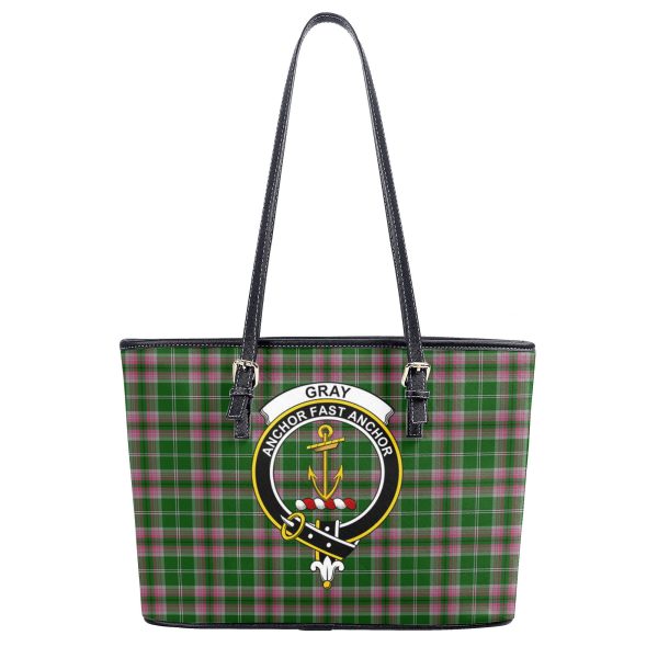 Gray Hunting Tartan Crest Leather Tote Bag Online - Image 2