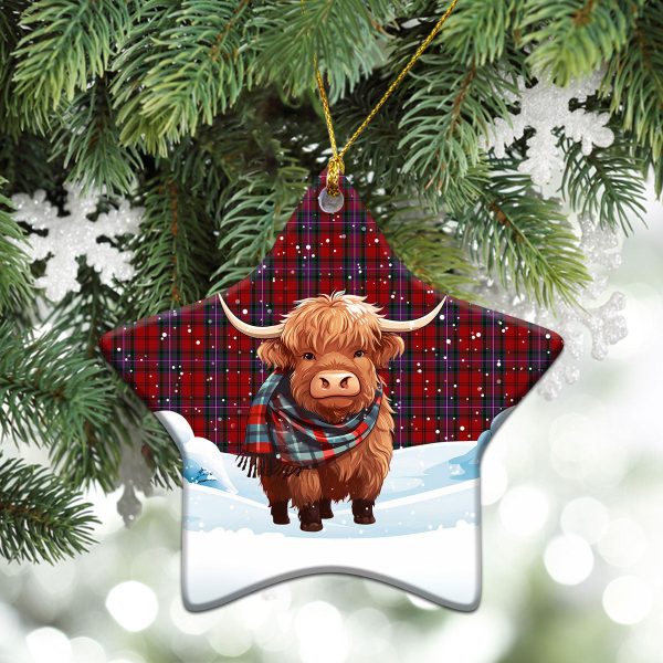 Kelly of Sleat Red Tartan Christmas Ceramic Ornament - Highland Cows Snow Style Sale - Image 4