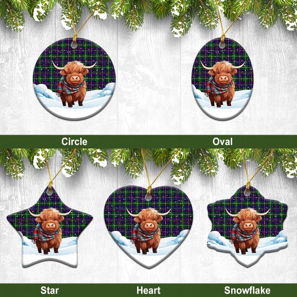 Inglis Modern Tartan Christmas Ceramic Ornament - Highland Cows Snow Style Fashion