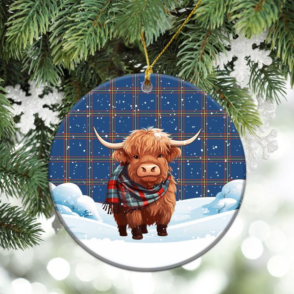 MacLaine of Loch Buie Hunting Ancient Tartan Christmas Ceramic Ornament - Highland Cows Snow Style Sale - Image 2